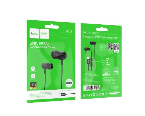 Навушники дротові HOCO M122 Power metal universal digital earphones with microphone (Type-C) Black (6942007612708)