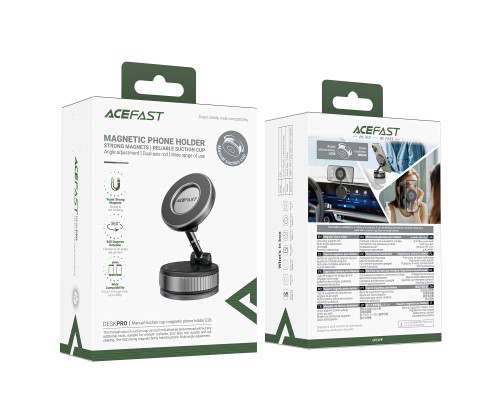 Автотримач для телефона ACEFAST E28 manual suction cup magnetic Phone holder, Metal Gray (6974316284833)
