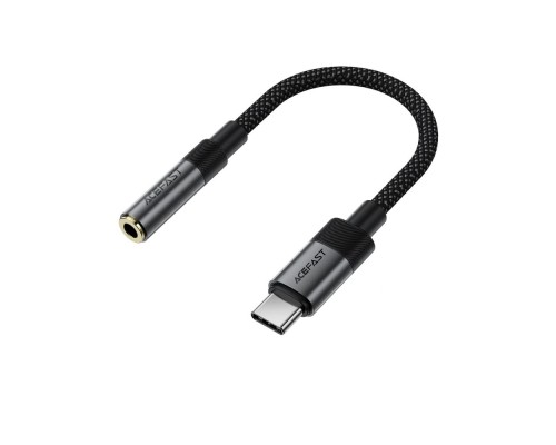 Аудіокабель ACEFAST J12 Type-C to 3.5mm female, nylon braid, 0,15m, Black (6974316285281)