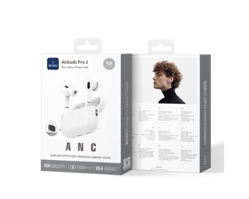 Бездротові навушники TWS WIWU Airbuds Pro 2, ENC+ANC, White (6976975614396)