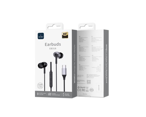 Навушники дротові WIWU EB318 Stereo Wired Earbuds EB318 (Type-C) Black (6977703656664)