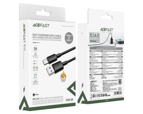 Кабель ACEFAST C25-02 USB-A to L silicone charging data cable Black (6974316287056)
