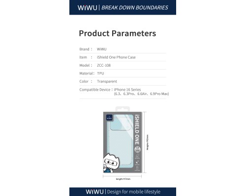 Чохол для смартфона WIWU iShield One ZCC-108 for iP17 Pro Max 6.9" (6977703657616)
