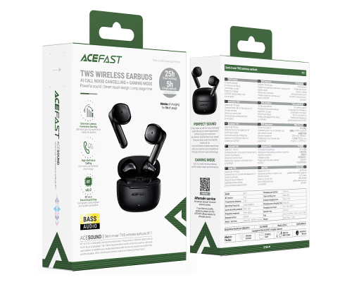 Бездротові навушники TWS ACEFAST W11 semi-in-ear TWS BT earbuds Black (6974316287254)