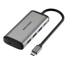 Хаб Vention Type-C to HDMI/USB3.0*3/PD Converter 0.15M Gray Metal Type (CNBHB) (CNBHB) 