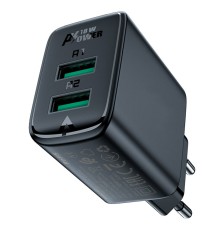 Мережевий зарядний пристрій ACEFAST A33 QC18W (USB-A+USB-A) dual port charger Black (AFA33B)