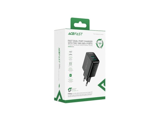 Мережевий зарядний пристрій ACEFAST A33 QC18W (USB-A+USB-A) dual port charger Black (AFA33B) Мережевий зарядний пристрій ACEFAST A33 QC18W (USB-A+USB-A) dual port charger Black (AFA33B)