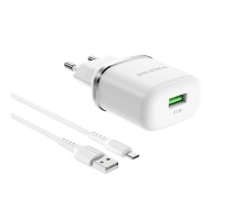 Мережевий зарядний пристрій BOROFONE BA36A High speed single port QC3.0 charger set 18W(Micro) White (BA36AMW) 