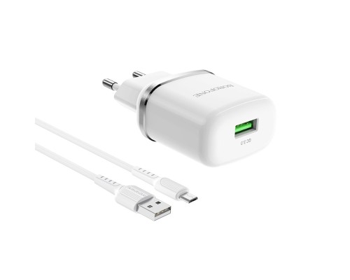Мережевий зарядний пристрій BOROFONE BA36A High speed single port QC3.0 charger set 18W(Micro) White (BA36AMW) Мережевий зарядний пристрій BOROFONE BA36A High speed single port QC3.0 charger set 18W(Micro) White (BA36AMW)