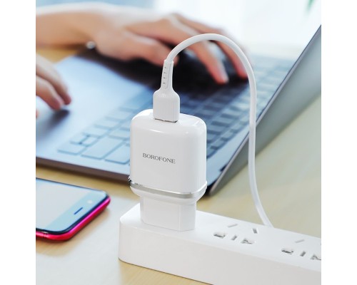 Мережевий зарядний пристрій BOROFONE BA36A High speed single port QC3.0 charger set 18W(Micro) White (BA36AMW) Мережевий зарядний пристрій BOROFONE BA36A High speed single port QC3.0 charger set 18W(Micro) White (BA36AMW)