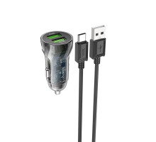 Автомобільний зарядний пристрій HOCO Z47 Transparent Discovery Edition dual port QC3.0 18W (Type-C) Transparent Black (6931474782250) 