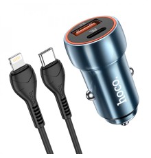Автомобільний зарядний пристрій HOCO Z46A Blue whale PD20W+QC3.0 car charger set(C to iP) Sapphire Blue (6931474770363)