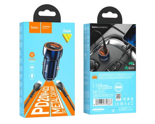 Автомобільний зарядний пристрій HOCO Z46A Blue whale PD20W+QC3.0 car charger set(C to iP) Sapphire Blue (6931474770363) Автомобільний зарядний пристрій HOCO Z46A Blue whale PD20W+QC3.0 car charger set(C to iP) Sapphire Blue (6931474770363)