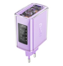 Мережевий зарядний пристрій ACEFAST A45 Sparkling series PD65W GaN (2*USB-C+USB-A) charger Purple alfalfa (AFA45PA)