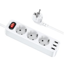 Мережевий подовжувач HOCO NS2 3-position extension cord socket(including 3*USB output) White (6931474765178)
