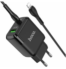 Мережевий зарядний пристрій HOCO N5 Favor dual port PD20W+QC3.0 charger set(C to iP) Black (6931474738912)