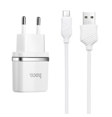 Мережевий зарядний пристрій HOCO C12 Smart dual USB (Micro cable)charger set White (6957531047773)