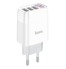 Мережевий зарядний пристрій HOCO C93A Easy charge 3-port digital display charger White (6931474760593)