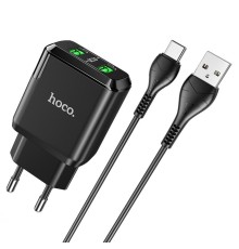 Мережевий зарядний пристрій HOCO N6 Charmer dual port QC3.0 charger set(Type-C) 18W Black (6931474738998)