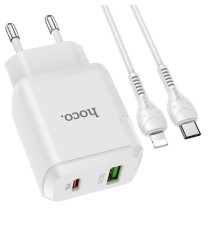 Мережевий зарядний пристрій HOCO N5 Favor dual port PD20W+QC3.0 charger set(C to iP) White (6931474738929)