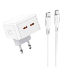 Мережевий зарядний пристрій BOROFONE BA76A Source dual port PD35W(2C) charger set(Type-C to Type-C) White (BA76ACCW)