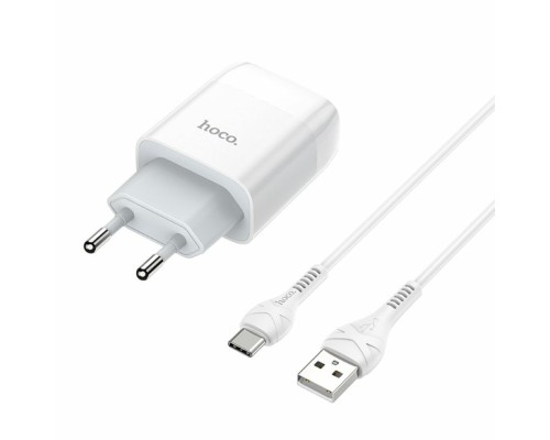 Мережевий зарядний пристрій HOCO C73A Glorious dual port charger set(Type-C) White (6931474713070) Мережевий зарядний пристрій HOCO C73A Glorious dual port charger set(Type-C) White (6931474713070)