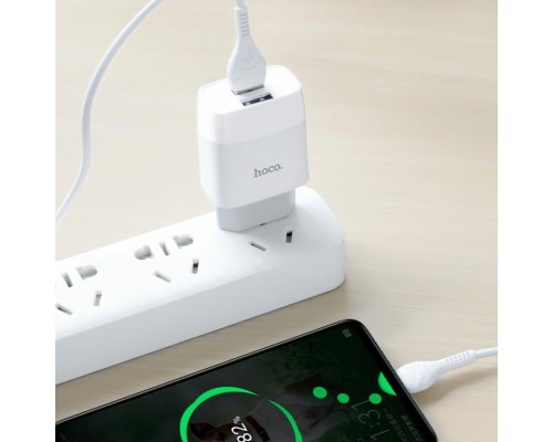 Мережевий зарядний пристрій HOCO C73A Glorious dual port charger set(Type-C) White (6931474713070) Мережевий зарядний пристрій HOCO C73A Glorious dual port charger set(Type-C) White (6931474713070)