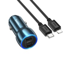 Автомобільний зарядний пристрій HOCO Z48 Tough 40W dual port(2C) car charger set(C to iP) Sapphire Blue (6931474795021) 