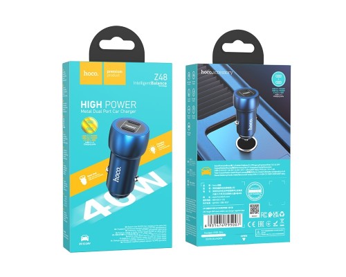 Автомобільний зарядний пристрій HOCO Z48 Tough 40W dual port(2C) car charger Sapphire Blue (6931474795007) Автомобільний зарядний пристрій HOCO Z48 Tough 40W dual port(2C) car charger Sapphire Blue (6931474795007)