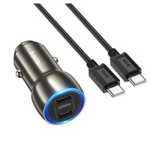 Автомобільний зарядний пристрій HOCO Z48 Tough 40W dual port(2C) car charger set(Type-C to Type-C) Metal Gray (6931474795038)