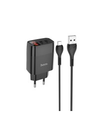 Мережевий зарядний пристрій HOCO C86A Illustrious dual port charger with digital display set(Micro) Black (6931474746290)
