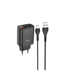 Мережевий зарядний пристрій HOCO C86A Illustrious dual port charger with digital display set(Type-C) Black (6931474746313)