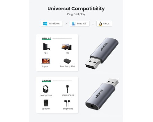 Адаптер (Звукова карта) UGREEN CM383 USB External Stereo Sound Adapter (UGR-80864) (UGR-80864) Адаптер (Звукова карта) UGREEN CM383 USB External Stereo Sound Adapter (UGR-80864) (UGR-80864)