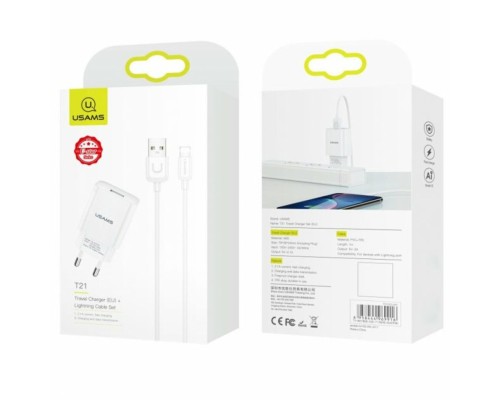 МЗП Usams T21 Charger kit T18 single USB EU charger +Uturn Lightning cable White (T21OCLN01) МЗП Usams T21 Charger kit T18 single USB EU charger +Uturn Lightning cable White (T21OCLN01)