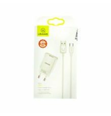 МЗП Usams T21 Charger kit T18 single USB EU charger +Uturn Type-C cable White (T21OCTC01)