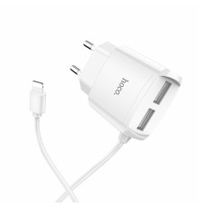 Мережевий зарядний пристрій HOCO C59A Mega joy double port charger for iP White (6931474707949)