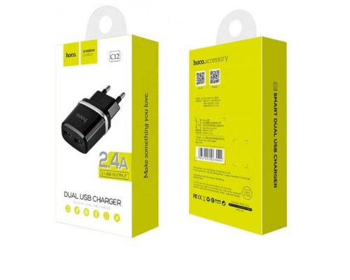 Мережевий зарядний пристрій HOCO C12 Smart dual USB charger Black (6957531063094) Мережевий зарядний пристрій HOCO C12 Smart dual USB charger Black (6957531063094)