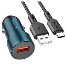 Автомобільний зарядний пристрій BOROFONE BZ19A Wisdom single port QC3.0 car charger set(Type-C) 18W Sapphire Blue (BZ19ACSU)