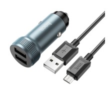 Автомобільний зарядний пристрій HOCO Z49 Level dual port car charger set(Micro) Metal Gray (6931474795656) 