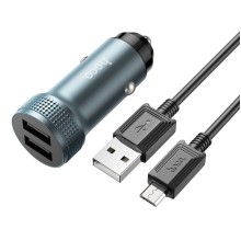 Автомобільний зарядний пристрій HOCO Z49 Level dual port car charger set(Micro) Metal Gray (6931474795656)