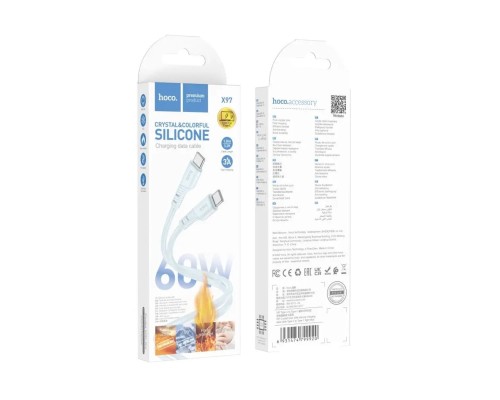 Кабель HOCO X97 Crystal color 60W silicone charging data cable Type-C to Type-C light blue (6931474799920) Кабель HOCO X97 Crystal color 60W silicone charging data cable Type-C to Type-C light blue (6931474799920)