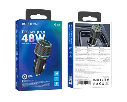 Автомобільний зарядний пристрій BOROFONE BZ21 Brilliant 48W dual port PD30W+QC3.0 car charger Black (BZ21B) Автомобільний зарядний пристрій BOROFONE BZ21 Brilliant 48W dual port PD30W+QC3.0 car charger Black (BZ21B)