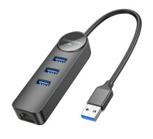 Адаптер Borofone DH6 Erudite 4-in-1 Gigabit Ethernet Adapter(USB to USB3.0*3+RJ45)(L=0.2M) Black (6941991104299) 