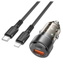 Автомобільний зарядний пристрій BOROFONE BZ20 Smart 38W dual port PD20W+QC3.0 car charger set(C to iP) Transparent Black (BZ20CLTB)
