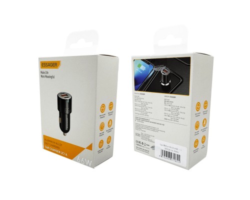 Автомобільний зарядний пристрій Essager City Dual Type-C + USB-A Car Charger 60W black (ECC2C1A-FF01) (ECC2C1A-FF01) Автомобільний зарядний пристрій Essager City Dual Type-C + USB-A Car Charger 60W black (ECC2C1A-FF01) (ECC2C1A-FF01)