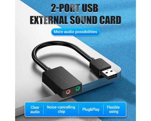 Адаптер  Vention 2-port USB External Sound Card 0.15M Black (CDYB0) (CDYB0) 