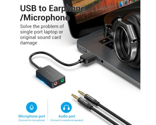 Адаптер  Vention 2-port USB External Sound Card 0.15M Black (CDYB0) (CDYB0) 
