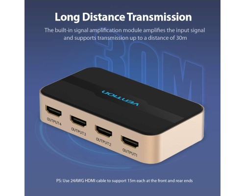 Сплітер Vention 1 In 4 Out HDMI Splitter 4K@30Hz Gold Aluminum Alloy Type EU Standard (ACCG0-EU) (ACCG0-EU) Сплітер Vention 1 In 4 Out HDMI Splitter 4K@30Hz Gold Aluminum Alloy Type EU Standard (ACCG0-EU) (ACCG0-EU)
