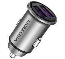 Автомобільний зарядний пристрій Vention Two-Port USB A+A(30/30) Car Charger Gray Mini Style Aluminium Alloy Type (FFEH0) (FFEH0) 