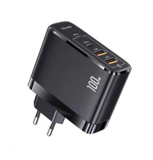 Мережевий зарядний пристрій Usams US-CC145 T44 100W 4 Ports GaN Fast  2A+2C Charger (EU) Black (CC145TC01)